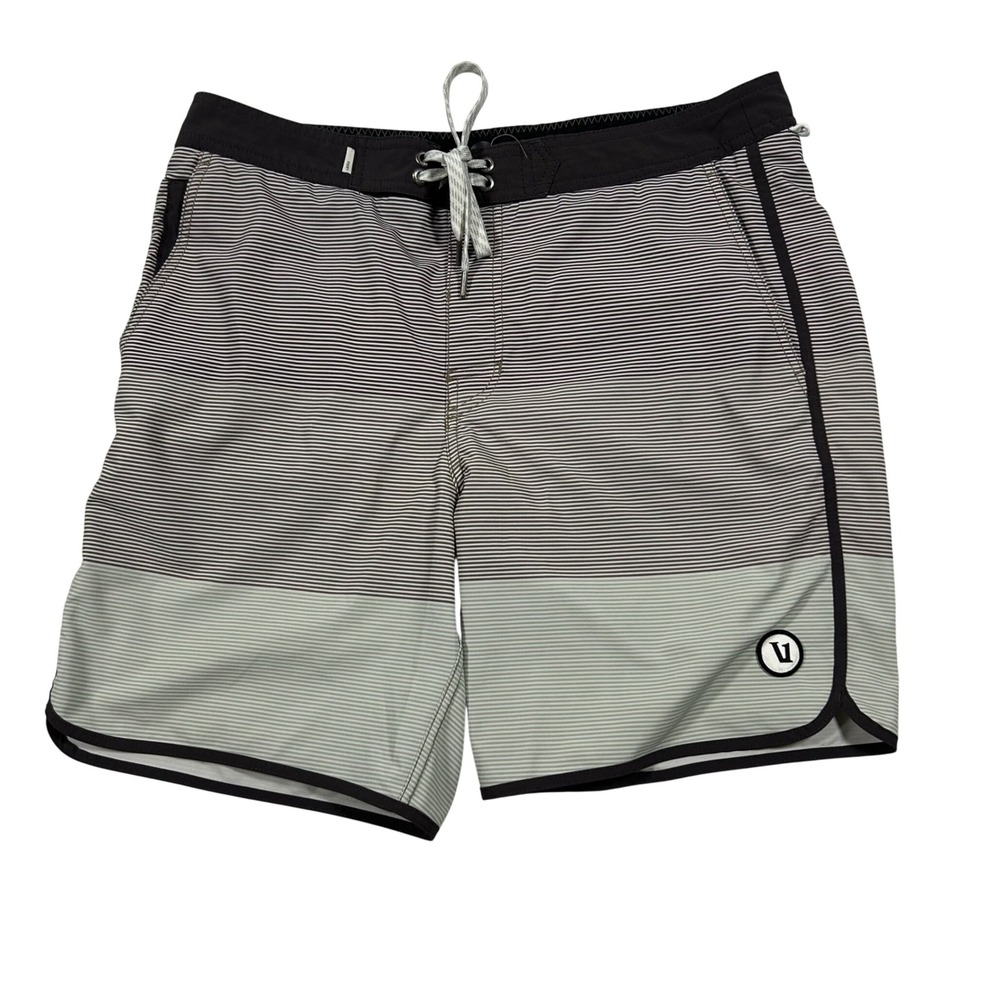 Vuori Board Shorts Mens 32 Gray Striped Performance Swim Trunks